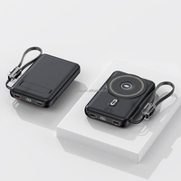Batterie externe magnétique sans fil 10000 mAh avec câble intégré et support pliable, pack de batterie portable à charge rapide avec cordon