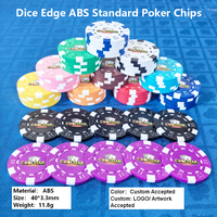Jetons de poker ABS Coolstar Dice Edge personnalisés en usine, 12 couleurs, imprimés UV, 40 mm, 11,8 g, avec insert en métal pour jeu ou cadeau