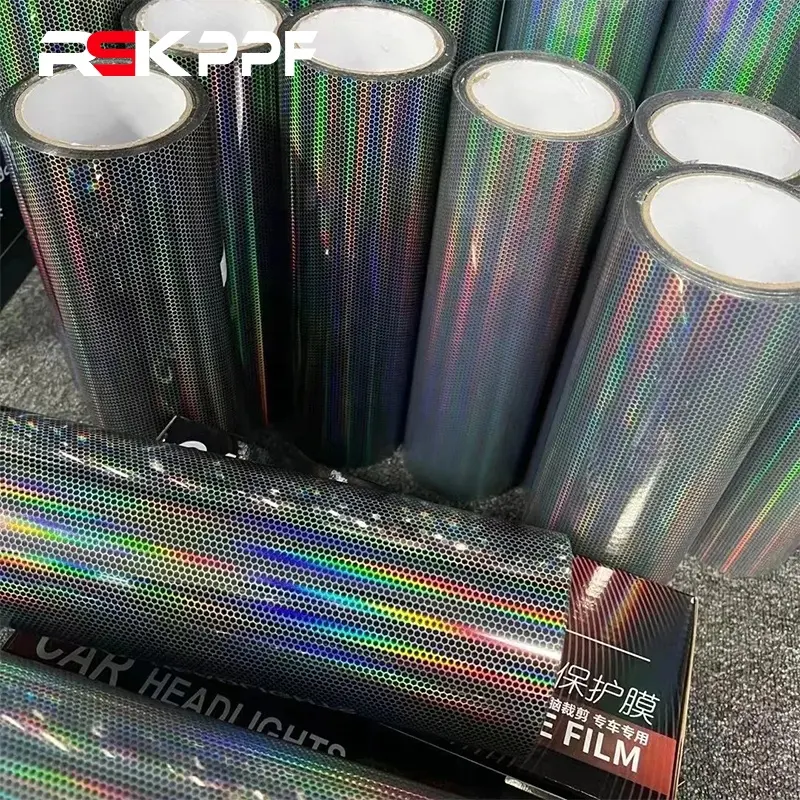 New Arrival Car Headlight Vinyl Film 0.3*10M Diamond Lattice Laser Rainbow Favose Headlight Films Lamp Film