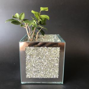 Hot Sale Silver Square Crystal Flower <strong>Pot</strong> Home Decoration Breeding Bling Crystal Flower <strong>Pots</strong> - Product Image 1