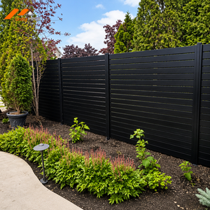 Anodized Matt Black Horizontal Aluminum Slat <b>Fence</b> with Heavy Duty Posts <b>for</b> Industrial Park and Office Building Projects - Product Image 1