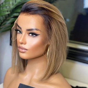 Venditore capelli vergini brasiliani hd pizzo anteriore osso dritto 1B/colore grigio parrucche corte parrucca bob capelli umani pre pizzicati per le donne nere - Product Image 1