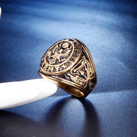 Bague Chevalière Crâne Antique Massif en Acier Inoxydable Plaqué Or 18K, Design Gothique Éternité, Nouveauté Unique et Délicate pour Homme