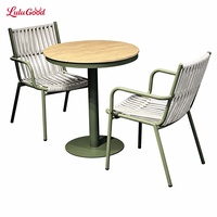 Ensemble de 3 chaises de jardin en rotin tressé avec table à manger en métal, style nordique, pour patio et jardin