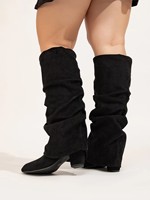 Bottes hautes à talon épais NO1 Pile-up, noires, avec fermeture éclair latérale, confortables, grandes tailles, printemps, automne, hiver, pour femmes