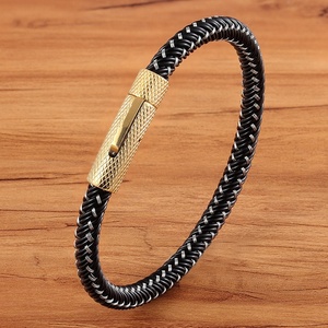 <span class=keywords><strong>Bracelet</strong></span> tressé en métal pour hommes, Punk, en acier inoxydable, breloque en cuir, <span class=keywords><strong>Bracelet</strong></span> noir, bijoux de haute qualité, cadeau - Product Image 2
