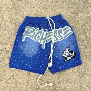 ड्रॉस्ट्रिंग पफ प्रिंट शॉर्ट्स स्ट्रीटवियर स्ट्रेटवियर, पुरुषों के लिए खराब कपास फ्रेंच टेरी स्वेट शॉर्ट्स - Product Image 6