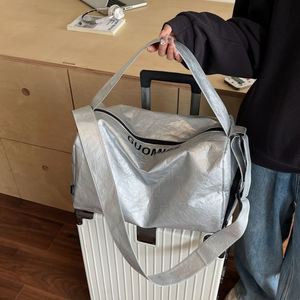 Customized Logo Unisex Travel Bags Large Capacity <b>Clothes</b> <b>Storage</b> Tote Bag Waterproof Silver PU Luggage Bags - Product Image 1