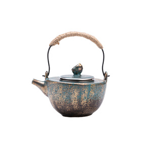 Teiera per camino teiera Color oro e argento teiera con manico ad anello Teakettle <span class=keywords><strong>in</strong></span> <span class=keywords><strong>ceramica</strong></span> giapponese Set da tè Kung Fu dispositivo per la preparazione del tè - Product Image 5