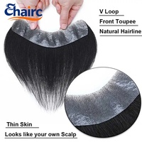 Prothèse capillaire invisible en forme de V pour hommes, en cheveux naturels, avec base en polyuréthane (PU) et micro-peau, pour une ligne de cheveux naturelle intégrale.