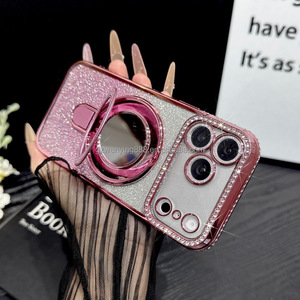 <span class=keywords><strong>Coque</strong></span> de téléphone antichoc <span class=keywords><strong>avec</strong></span> support rotatif miroir scintillant pour les nouveaux <span class=keywords><strong>iPhone</strong></span> 18, 17, 16, 15, 14, <span class=keywords><strong>13</strong></span> Pro Max et protection d'objectif - Product Image 1