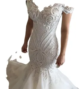 Vestido de novia con hombros descubiertos de sirena, apliques florales imperiales, vestido de novia de talla grande de África, vestidos de novia negros para chica