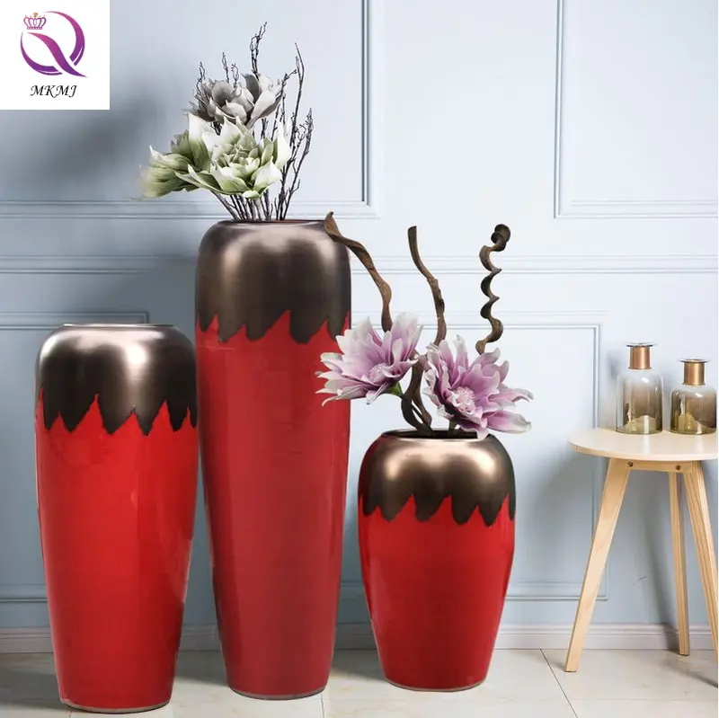 European American Red Hmade Jingdezhen Pottery Pot Ling Large Vase Ornaments Model House Soft Decoration Hicraft Flower Ware