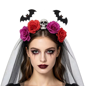 Halloween New Product Artificial Flower Hairband Scary Skull and Bat Headwear Customized Fashionable Women's Headband - Product Image 3