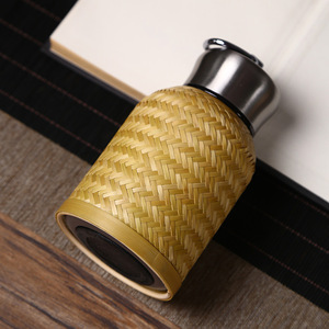Reed Bamboo Woven Thermos Flask Stainless Steel Lid Portable Travel Tea Bottle Insulated 12 24 Hours Round Shape - Product Image 4