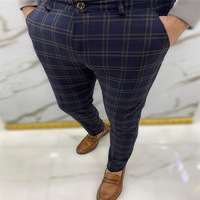 Costumes pour hommes européens et américains pantalons d'hiver Micro élastique coupe ajustée Leggings couleur unie Plaid affaires pantalons décontractés