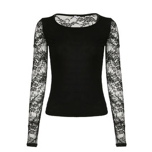 Camiseta de Manga Larga Ajustada con Encaje Gótico Estilo Y2K para Mujer, Nueva al por Mayor - Product Image 6