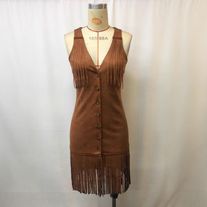 Vestido de Moda Primavera 2026 para Mujer, Estilo Vaquero Occidental, Mini Vestido de Ante Sintético con <span class=keywords><strong>Flecos</strong></span>, Sin Mangas, con Botones, Atuendo para Conciertos Country - Product Image 5