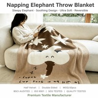 Tapisserie en polaire douce et chaude motif Éléphant Mignon et Étoiles pour la nuit, idéale pour l'angle de lit de la chambre d'enfant, cadeau