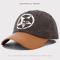 Casquette de baseball unisexe vintage avec broderie 3D feuille et étoile style antique, 100% coton, 6 panneaux, ajustable, toutes saisons, tendance et décontractée