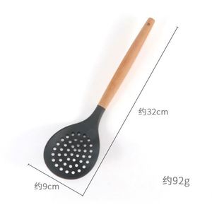 Ustensiles de cuisine, outils de cuisson, passoire de cuisine, passoire en silicone antiadhésif avec manche en bois - Product Image 3
