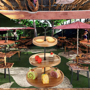 Support à gâteau et plateau de service en bois d'acacia écologique à 3 niveaux, support à cupcakes à étages de style campagnard pour mariage, fête du thé - Product Image 3