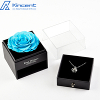 Boîte en acrylique pour bijoux avec fleurs préservées, rose éternelle, collier « Je t'aime », coffret cadeau pour la Saint-Valentin