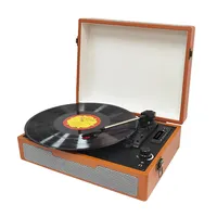 Tragbarer Koffer Holz 3-Gang Wireless Bluetooth Ush Grammophon CD LP Vintage Schallplatte Plattenspieler