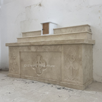 Simple moderno tallado a mano color mezclado piedra católica mármol altar púlpito para la Iglesia