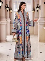 Abaya de Luxe pour Femmes Modestes de Dubaï, en Polyester de Haute Qualité, Tissu Confortable et Respirant, Motif Floral, Col en V, Strass