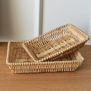 Wicker <b>Storage</b> <b>Baskets</b> Rectangle Handmade For Fruit Snacks Bread Home Use - Product Image 3