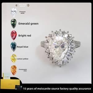 S925 argent 4 <span class=keywords><strong>carats</strong></span> 8*12 goutte d'eau poire forme Moissanite anneau accessible luxe transfrontalier européen américain Offre Spéciale - Product Image 3