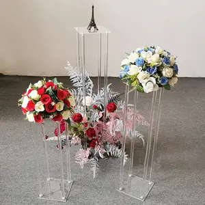 โต๊ะแต่งงานคริลิคที่ชัดเจนสูงชั้นดอกไม้ยืนทางเดินแต่งงานดอกไม้ยืน Centerpieces ตกแต่ง