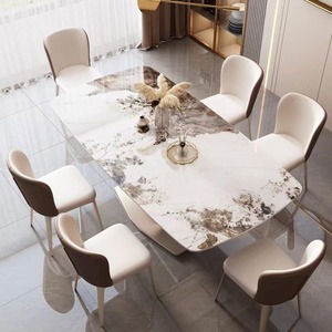 Set Tavolo da Pranzo Moderno per 6 Persone, Tavolo Rettangolare in Pietra Sinterizzata per 4 Persone, Arredamento per Cucina, Soggiorno e Ristorante - Product Image 3