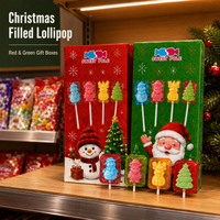 Sucettes de Noël certifiées Halal 20g, formes 3D Père Noël, Bonhomme de neige, Sapin, avec coque en bonbon dur et garniture fruitée moelleuse, pour les fêtes