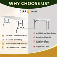 Table pliante de 6 pieds, table pliable, table pliante en deux, bureau utilitaire, table de dîner pour 20 personnes, pour événements et traiteur