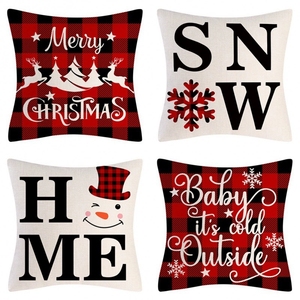 Décorations de Noël, ensemble de 4 housses de coussin décoratives 18x18, flocons de neige rouges et blancs, pour canapé, intérieur - Product Image 3