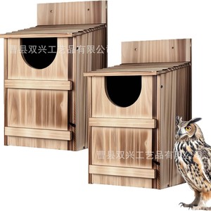 Casa de pájaros de madera para exteriores, de tamaño pequeño, para montar en la pared, para la cría y alimentación de búhos. - Product Image 1