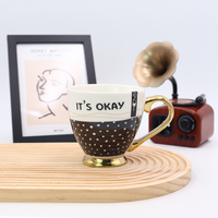 Tasse à café en céramique de luxe avec anse dorée, citation inspirante, motif géométrique noir et blanc, tasse à thé sur pied en porcelaine, cadeau