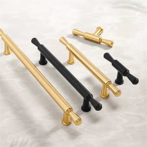 Aluminum Alloy Cabinet Pull Handles Matte Black &amp; Brushed Gold Furniture Pulls for Wardrobe Kitchen Cabine Drawer - Product Image 1