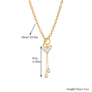 European American Style Retro Pearl Heart Tassel Chain Stainless Steel Gold Plated Necklace Gift - Product Image 4