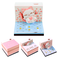 Figurine en papier 3D Chat Rose Qui Saut, Bloc-notes Fantaisie Chat avec Calendrier 2027 et Veilleuse, Ornement de Bureau Kawaii