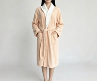 Peignoir en coton à col contrastant pour femmes, manches longues, peignoir de spa à domicile, personnalisable pour femmes