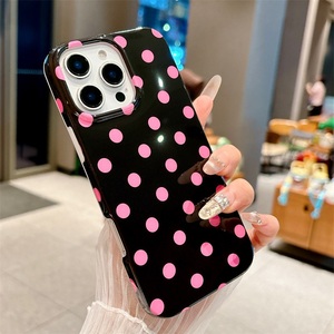Custodia per telefono in stile Ins con motivo a pois neri retrò per <span class=keywords><strong>iPhone</strong></span> 17 <span class=keywords><strong>Pro</strong></span> Max 16 15 14 <span class=keywords><strong>13</strong></span>, <span class=keywords><strong>cover</strong></span> lucida alla moda antiurto IMD - Product Image 3