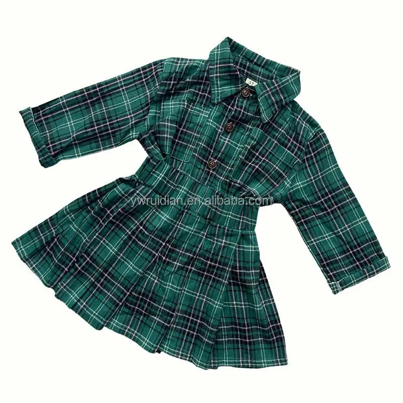 Fall Long Sleeved Pink Gray Plaid Shirt+ Pleated Skirt 2-7 Years Toddler Children Girl's Clothing Set