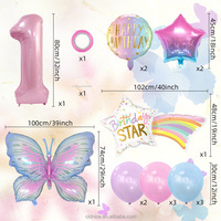 Balon Nomor 32 inci bagus bintang warna-warni kupu-kupu aluminium pelangi perlengkapan dinding latar belakang balon pesta pernikahan ulang tahun
