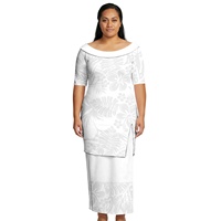 Ensemble 2 pièces confortable haut et jupe, tenue décontractée polynésienne personnalisée pour femmes, robe Puletasi blanche, vêtements imprimés floraux Puletasi Samoan pour femmes