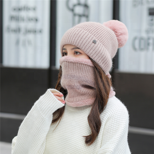 女士针织冬季豆豆领保暖时尚羊毛帽无限围巾帽子围巾套装7色 - Product Image 4