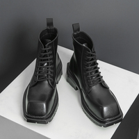 Bottes mi-mollet en cuir pour hommes, bout pointu, à lacets, respirantes, légères, avec soutien de la voûte plantaire, semelle en caoutchouc, chaussures toutes saisons