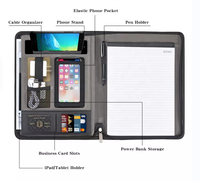 Carnet multifonctionnel A4 avec chargeur sans fil intégré, bloc-notes, bloc-notes de bureau, bloc-notes zippé pour les affaires